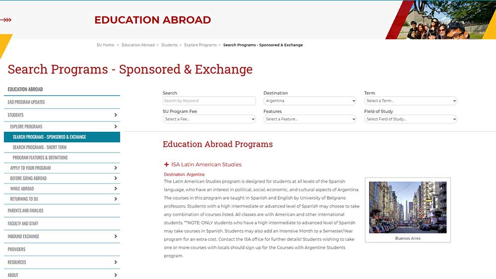 Education Abroad Filter Search Tool